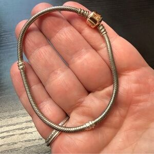 Genuine Pandora Sterling Silver Snake Chain Rose Gold Barrel Clasp 7.25"